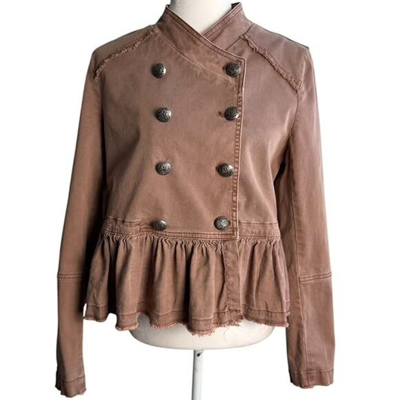 FREE PEOPLE Ruffled Flare Hem Cropped Military Jacket Coat – Small - Picture 2 of 8